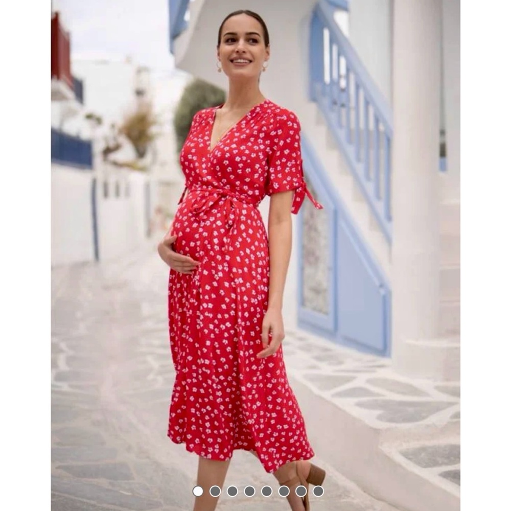 Seraphine Red Midi Wrap Maternity Dress